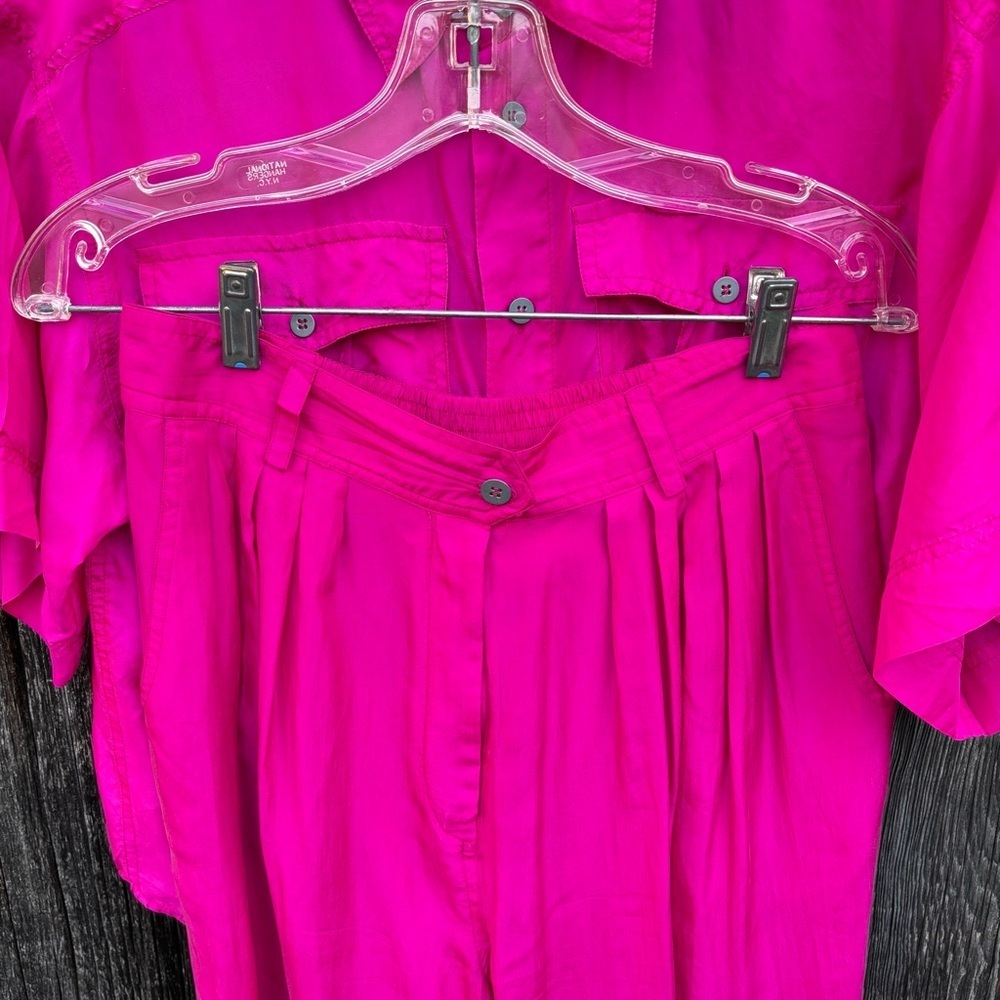 Casual Corner Fuchsia 100% Silk Blouse and Parachute Pants. Vintage 80’s size L - Picture 7 of 14